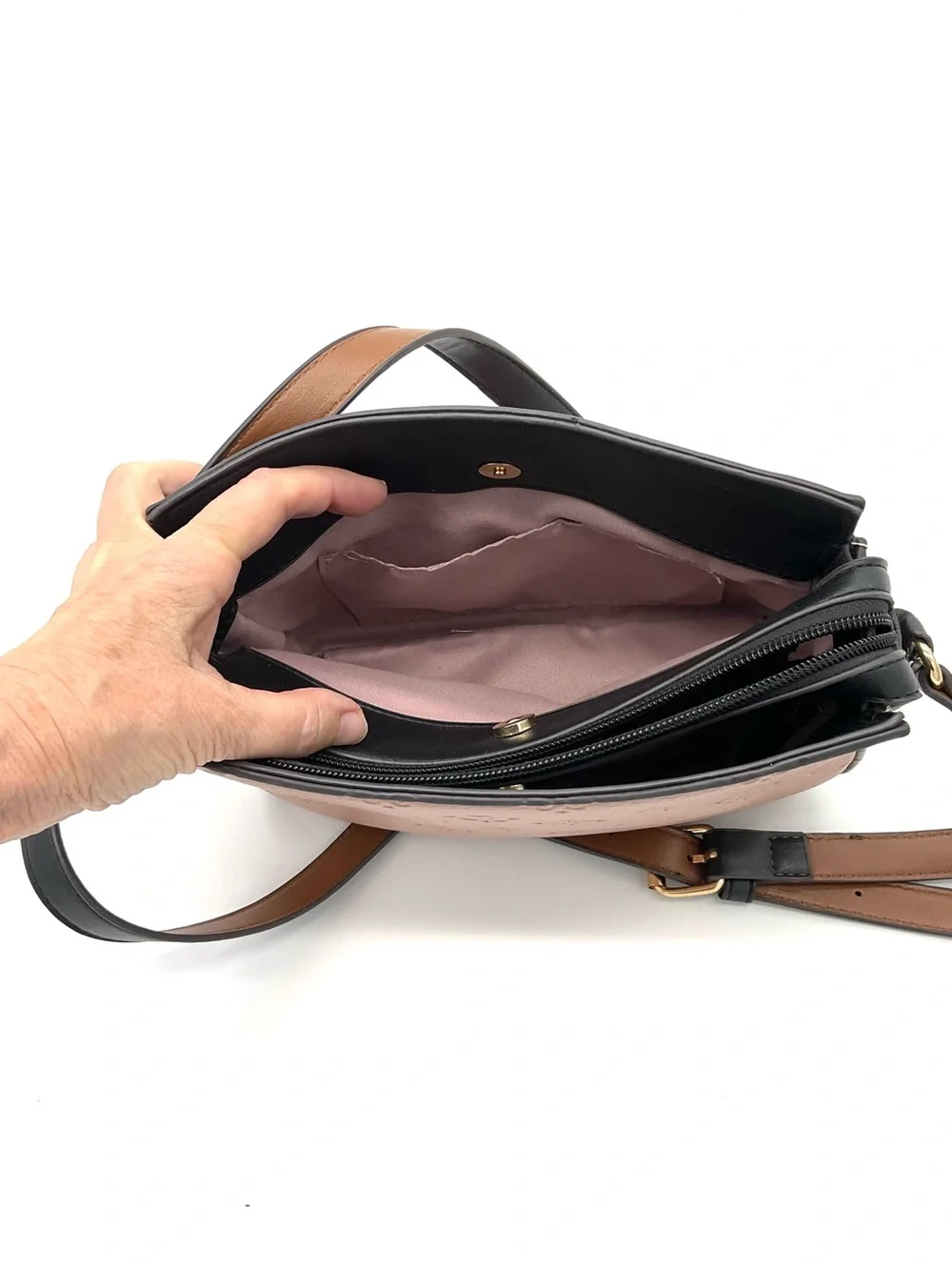 Adrienne Vittadini Pink, Black & Brown Embossed Crossbody Bag